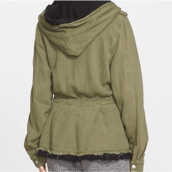 💚 Free People Slouchy Utility Jacket. Army Green w/ Black Accents & hood. XS 💚 - Picture 11 of 15